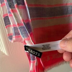 Talbots blue & pink stripe scarf in linen mix fabric 74x56